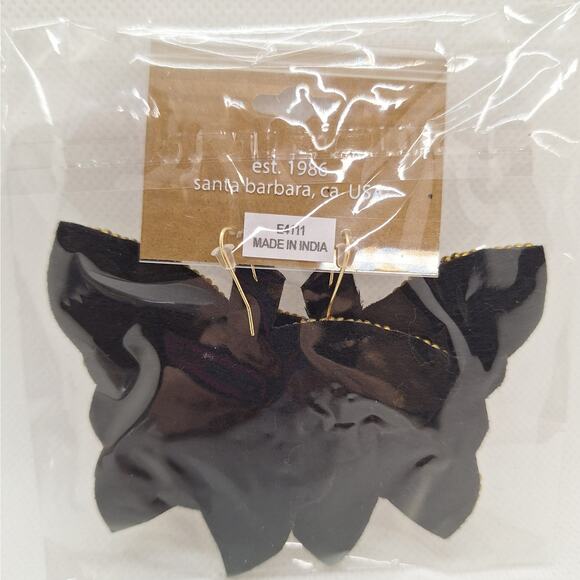 Embroidered Beaded Butterfly Earrings Black/Multi Fish Hook Ear Wires - Picture 2 of 4